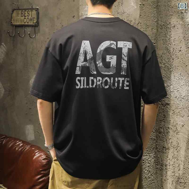 メンズ 男性用 ファッション オシャレ シンプル 大人 かっこいい ストリート ヒップホップ HipHop アメリカン 半袖 夏 ルーズ 大きいサイズ コットン プリント T シャツ ハイ ストリート ラウンドネック T シャツ