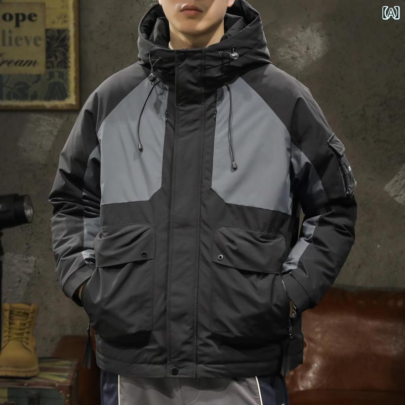 メンズ 男性用 ファッション オシャレ シンプル 大人 かっこいい ストリート ヒップホップ HipHop 防寒 ライト ダウン ジャケット 冬 厚手 ショート ホワイトダックダウン ジャケット