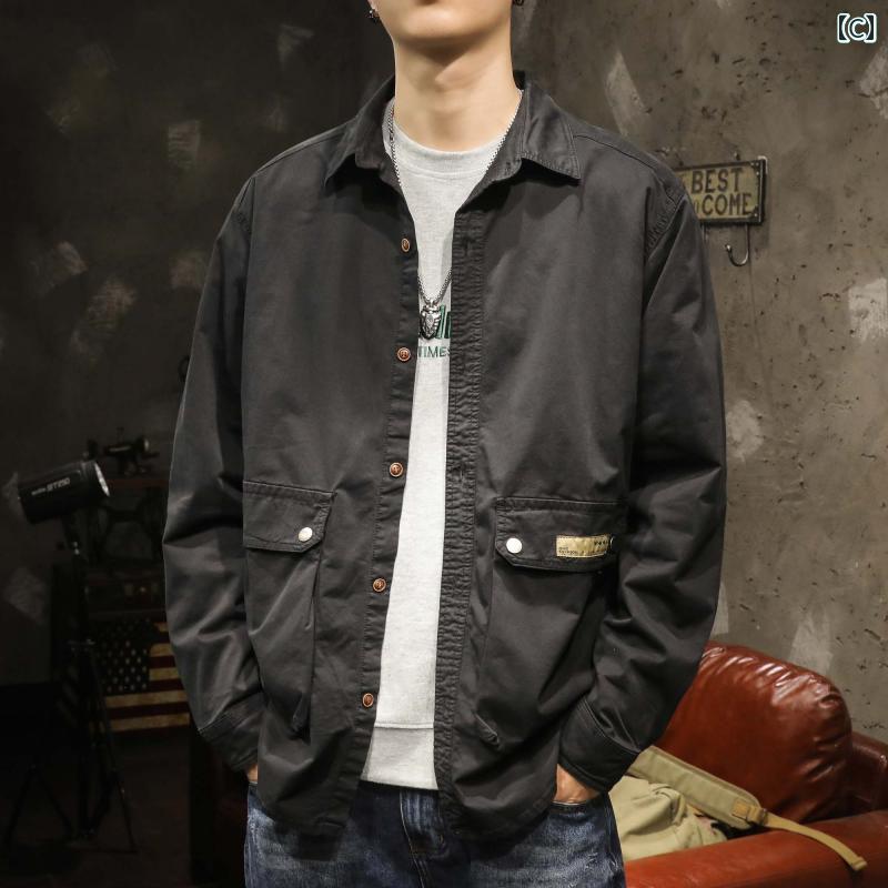 リコットのメンズ 男性用 ファッション オシャレ シンプル 大人 かっこいい ストリート ヒップホップ HipHop アメリカン ヘビーウェイト レトロ ワークウェア ジャケット 秋 ルーズ ビッグ ポケット ジャケット｜アングル3