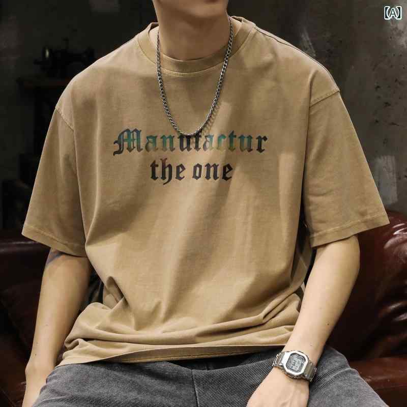 乐天商城 - メンズ 男性用 ファッション オシャレ シンプル 大人 かっこいい ストリート ヒップホップ HipHop アメリカン ハイ ストリート 半袖 夏 ルーズ 大きいサイズ ラウンドネック コットン 半袖 T シャツ