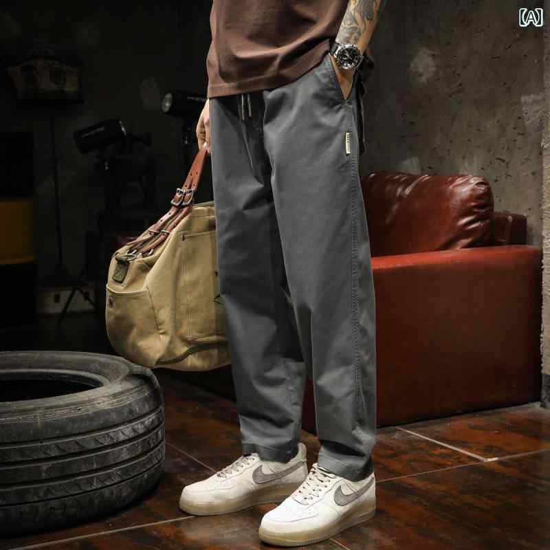 Rakuten - メンズ 男性用 ファッション オシャレ シンプル 大人 かっこいい ストリート ヒップホップ HipHop アメリカン レトロ グレー 春秋 ルーズ ストレート デザイン パンツ カジュアル パンツ