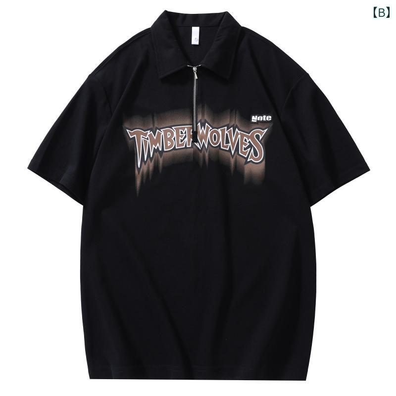 メンズ 男性用 ファッション オシャレ シンプル 大人 かっこいい ストリート ヒップホップ HipHop アメリカン ヘビーウェイト ポロ 半袖 T シャツ 夏 ハーフ ジップ グラデーション 大きいサイズ T シャツ