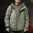メンズ 男性用 ファッション オシャレ シンプル 大人 かっこいい ストリート ヒップホップ HipHop アメリカン アーミーグリーン フード 付き ダウン ジャケット コットンコート 冬 ホワイトダックダウン 厚手 コットン コージャケット