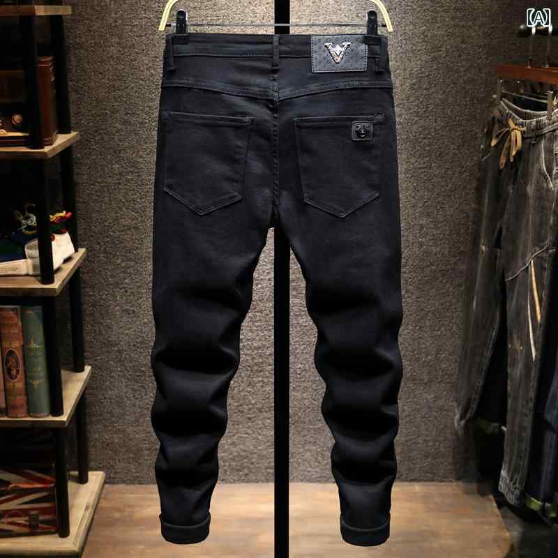 Skinney Pants - メンズ 男性用 ファッション オシャレ シンプル 大人 かっこいい ストリート ヒップホップ HipHop ブラック ジーンズ 春 韓国ファッション スリムフィット ロング パンツ