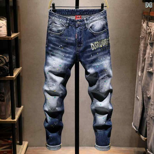 メンズ 男性用 ファッション オシャレ シンプル 大人 かっこいい ストリート ヒップホップ HipHop ハイ ストリート ジーンズ 夏 ペイント レター プリント スリムフィットパンツ メンズ 男性用 ファッション オシャレ シンプル 大人 かっこいい ストリート ヒップホップ HipHop ハイ ストリート ジーンズ 夏 ペイント レター プリント スリムフィットパンツ