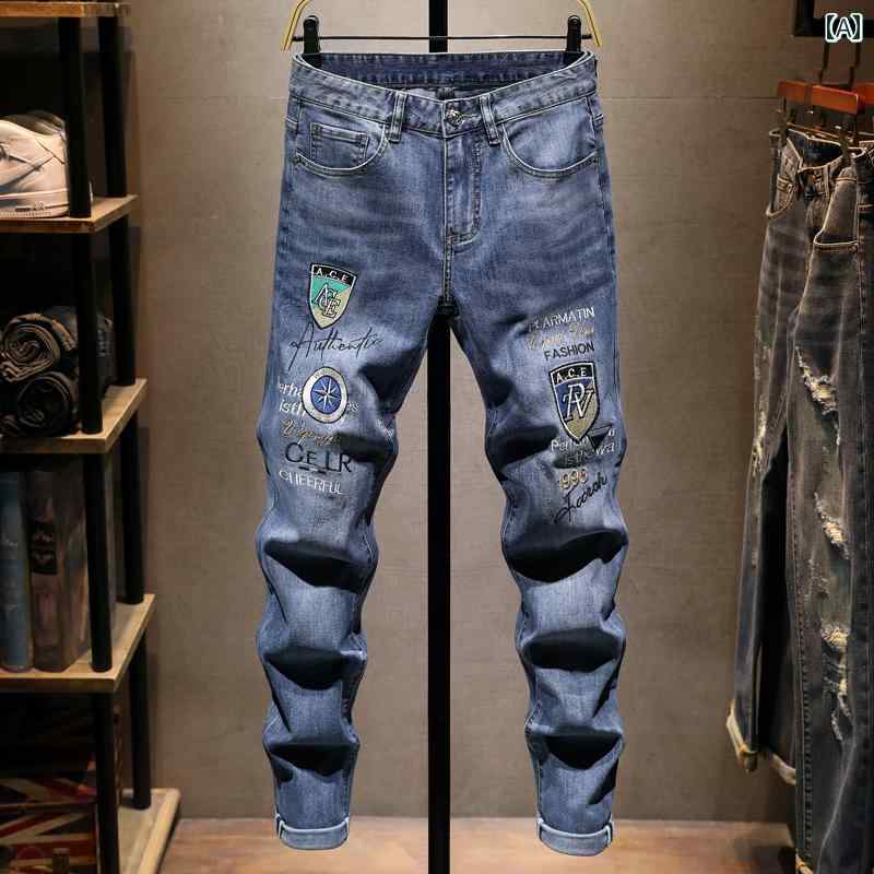 Skinney Pants - メンズ 男性用 ファッション オシャレ シンプル 大人 かっこいい ストリート ヒップホップ HipHop ジーンズ スリムフィット ロング パンツ 薄手 夏 スタイル