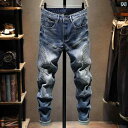 メンズ 男性用 ファッション オシャレ シンプル 大人 かっこいい ストリート ヒップホップ HipHop ハイ ストリート オートバイ ジーンズ アメリカン スリムフィットパンツ