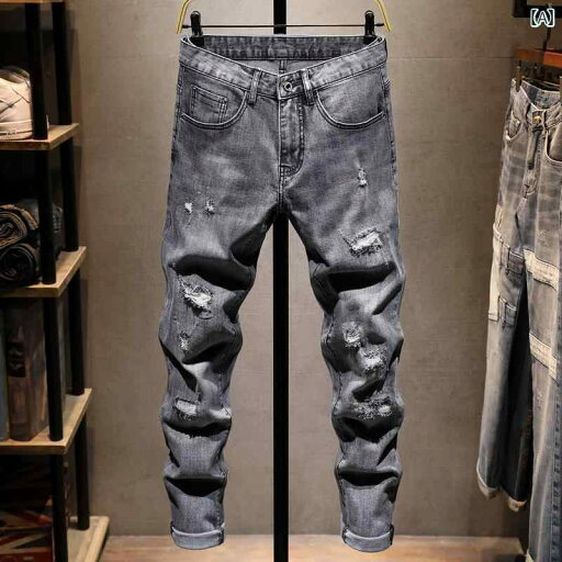 メンズ 男性用 ファッション オシャレ シンプル 大人 かっこいい ストリート ヒップホップ HipHop ハイ ストリート ジーンズ グレー 伸縮性 スリムフィットパンツ 夏 薄手 スタイル メンズ 男性用 ファッション オシャレ シンプル 大人 かっこいい ストリート ヒップホップ HipHop ハイ ストリート ジーンズ グレー 伸縮性 スリムフィットパンツ 夏 薄手 スタイル