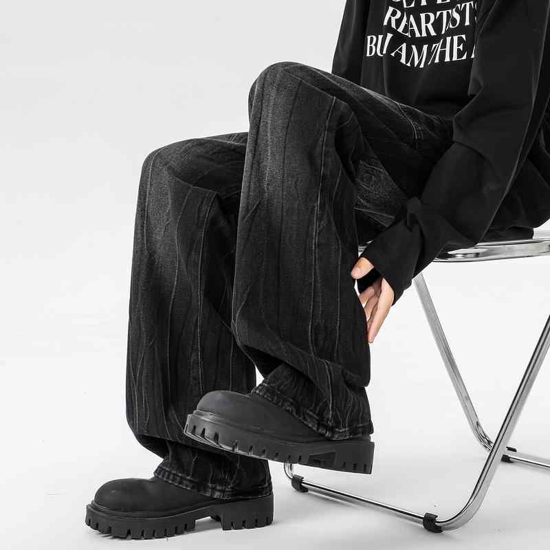 メンズ ファッション 服 用 オシャレ シンプル 大人 かっこいい 大きいサイズ ストリート 紳士服 アメリカン ストリート ウォッシュ加工 ストレート ジーンズ レトロ ワイドレッグ パンツ