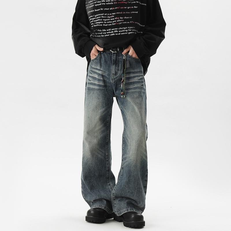 メンズ ファッション 服 用 オシャレ シンプル 大人 かっこいい 大きいサイズ ストリート 紳士服 アメリカン クリーン フィット ウォッシュ ストレート ジーンズ ワイドレッグ パンツ