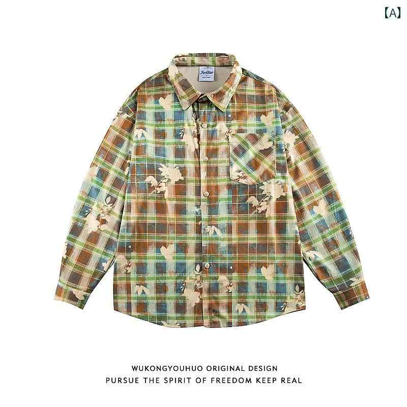 メンズ ファッション 服 用 オシャレ シンプル 大人 かっこいい 大きいサイズ ストリート 紳士服 アメリカン チェック柄 長袖 シャツ レトロ カジュアル