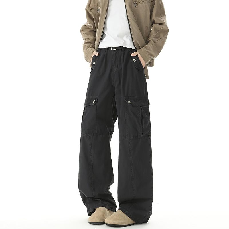 メンズ ファッション 服 用 オシャレ シンプル 大人 かっこいい 大きいサイズ ストリート 紳士服 アメリカン ストリート マルチ ポケット 無地 ストレート レトロ ワイドレッグ カジュアル パンツ