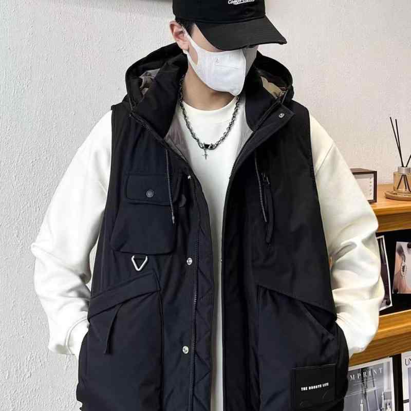 メンズ ファッション 服 用 オシャレ シンプル 大人 かっこいい 大きいサイズ ストリート 紳士服 ハイエンド ジャケット フード付き 綿 ベスト 無地 アウター 暖かい