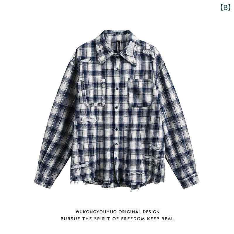 メンズ ファッション 服 用 オシャレ シンプル 大人 かっこいい 大きいサイズ ストリート 紳士服 チェック柄 カジュアル シャツ アメリカン ローエッジ 長袖