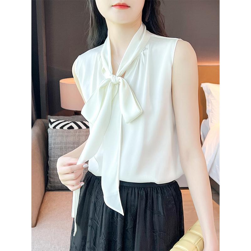 Sleeveless - 春 コーデ レディース ファッション オシャレ カワイイ シンプル きれいめ ナチュラル 上品カジュアル 婦人服 リボン シャツ ウエスタン ノースリーブ 快適 トップス