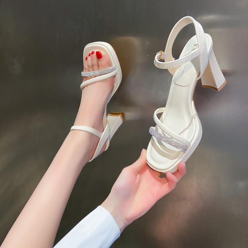 レディース シューズ 靴 ブーツ パンプス サンダル オシャレ 小物 アイテム EUサイズ表記 ストーン サンダル オープントゥ マッチング スカート フェアリー 靴 厚手 ヒール 夏 バックル ハイヒール