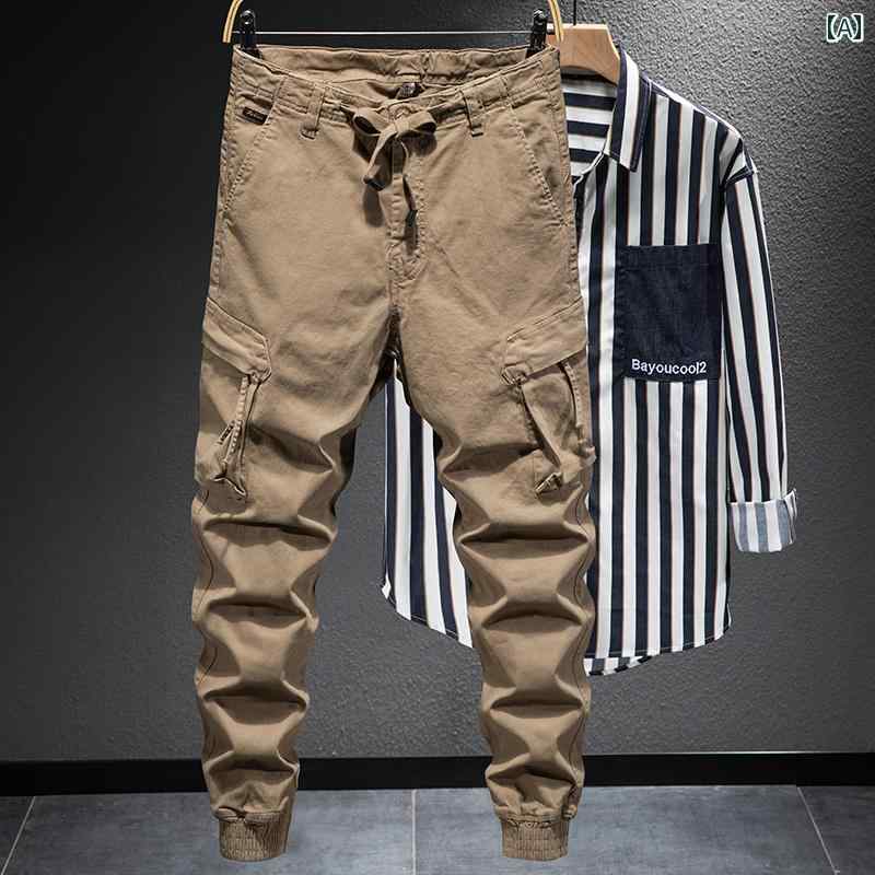 Rakuten - メンズ 男性用 ファッション オシャレ シンプル 大人 かっこいい ストリート ヒップホップ HipHop 春 ジッパー マルチ ポケット カジュアル パンツ 斜め ポケット 付き アウトドア スポーツ 登山 パンツ