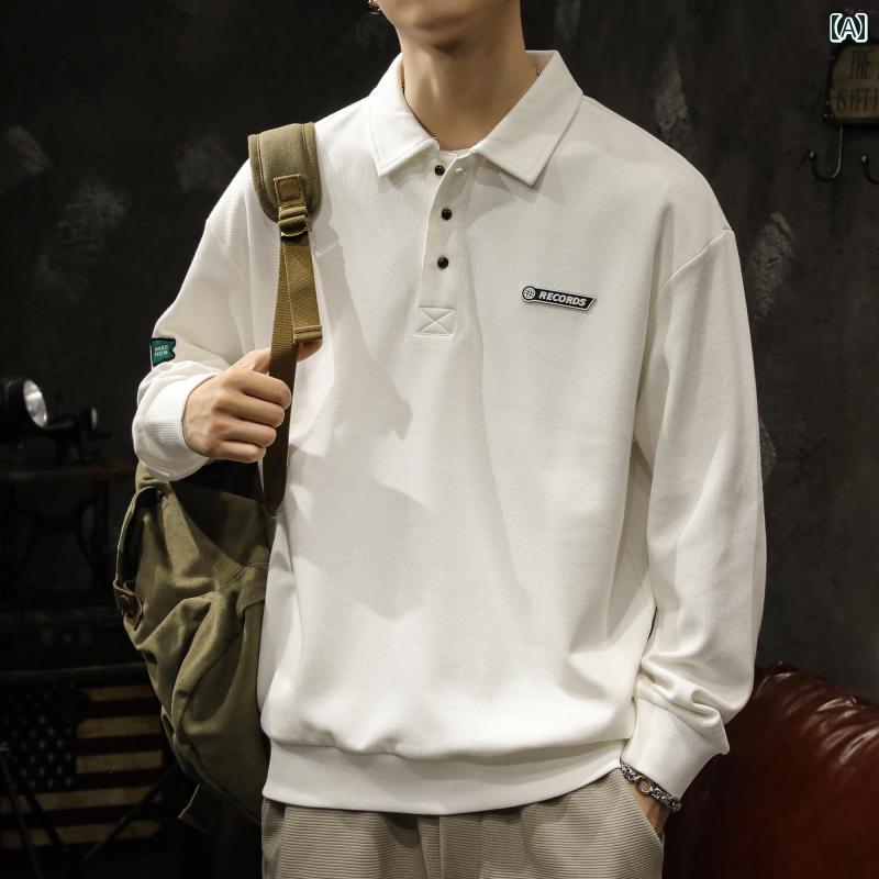 メンズ 男性用 ファッション オシャレ シンプル 大人 かっこいい ストリート ヒップホップ HipHop アメリカンン ハイ ストリート ポロシャツ スウェット シャツ 長袖 冬 白 秋冬 ト トップ ジャケット