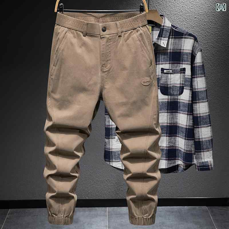 乐天商城 - メンズ 男性用 ファッション オシャレ シンプル 大人 かっこいい ストリート ヒップホップ HipHop アメリカンン ハイ ストリート 綿 コットン パンツ 秋 ルーズ スポーツ パンツ 春秋 ハーレム レギンス