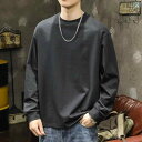 メンズ 男性用 ファッション オシャレ シンプル 大人 かっこいい ストリート ヒップホップ HipHop 黒 長袖 T シャツ 綿 コットン 厚手 260グラム ルーズ カジュアル トップス ラウンドネック スウェット シャツ ジャケット