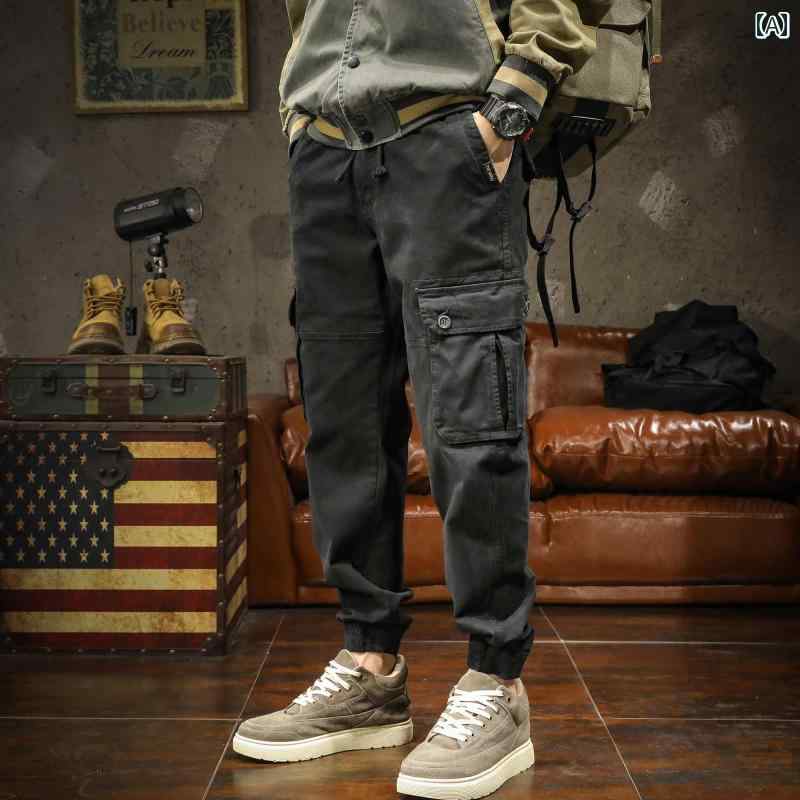 乐天商城 - メンズ 男性用 ファッション オシャレ シンプル 大人 かっこいい ストリート ヒップホップ HipHop アメリカンン アンクル タイ 秋 アウトドア マウンテン スタイル タクティカル カジュアル パンツ