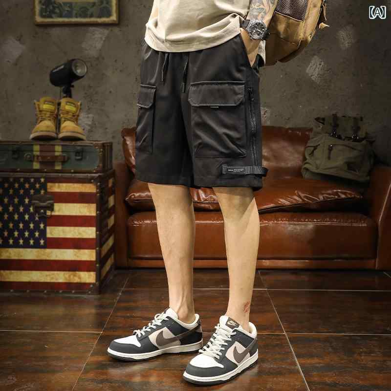 Other - メンズ 男性用 ファッション オシャレ シンプル 大人 かっこいい ストリート ヒップホップ HipHop レトロ マルチ ポケット カーゴ ショーツ 夏 ルーズ 大きいサイズ アウトドア スポーツ カジュアル パンツ