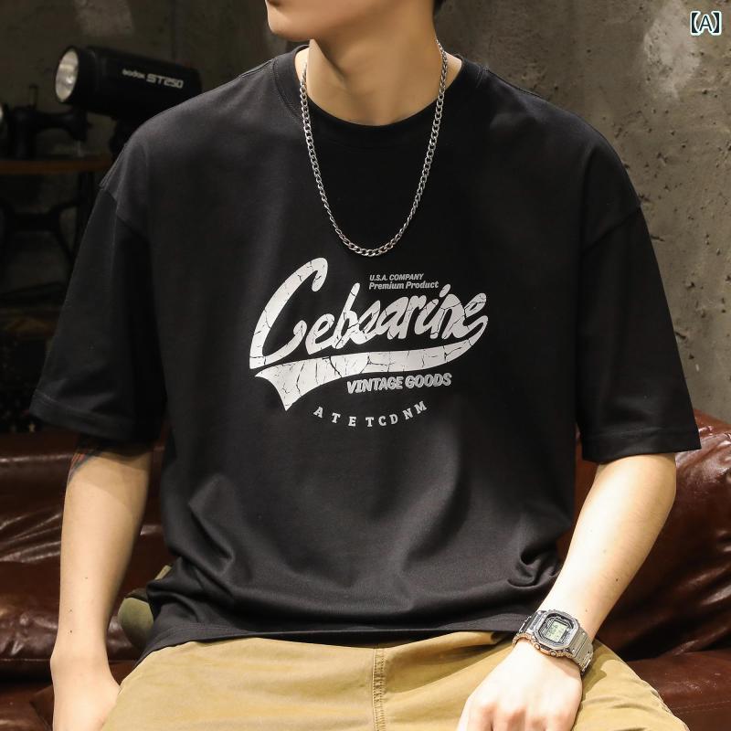 Other - メンズ 男性用 ファッション オシャレ シンプル 大人 かっこいい ストリート ヒップホップ HipHop アメリカンン ハイ ストリート T シャツ 半袖 ゆったり 大きいサイズ 夏 綿 プリント ハーフ袖 ラウンドネック T シャツ