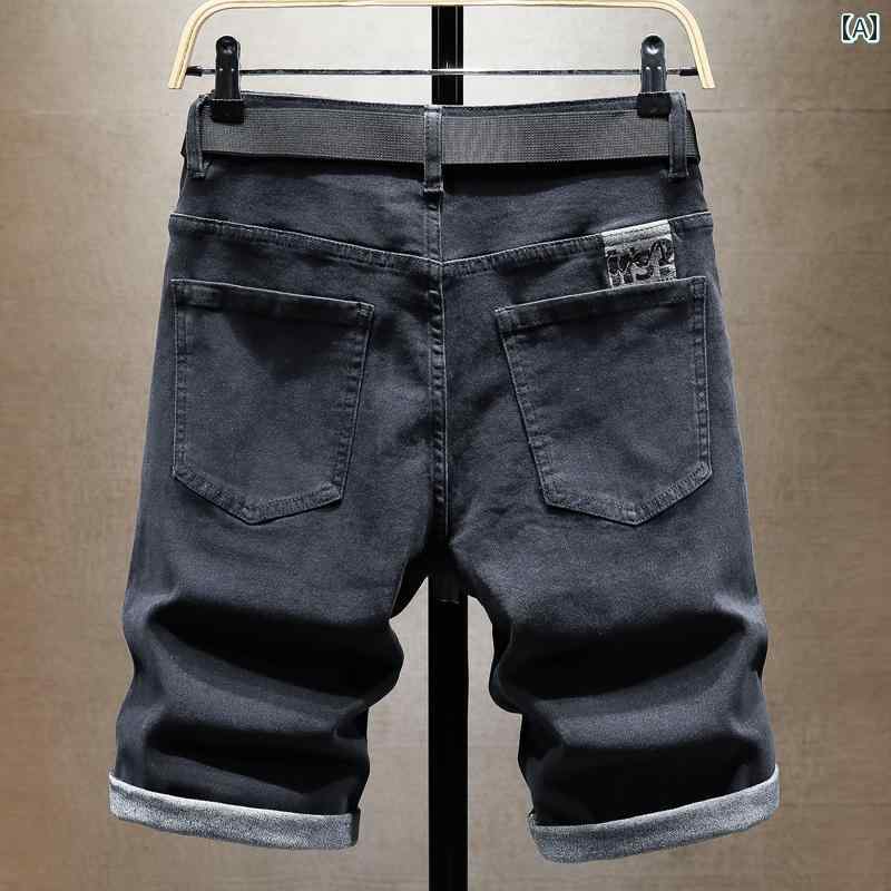 メンズ 男性用 ファッション オシャレ シンプル 大人 かっこいい ストリート ヒップホップ HipHop ウォッシュドデニム ショート パンツ 夏 薄手 ルーズ ハーフ パンツ カジュアル ストレッチ ハーフ ミッド パンツ