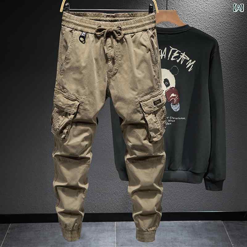 Slacks - メンズ 男性用 ファッション オシャレ シンプル 大人 かっこいい ストリート ヒップホップ HipHop アメリカンン ルーズ レッグ タイ 綿 コットン カジュアル パンツ アウトドア マルチ ポケット パンツ