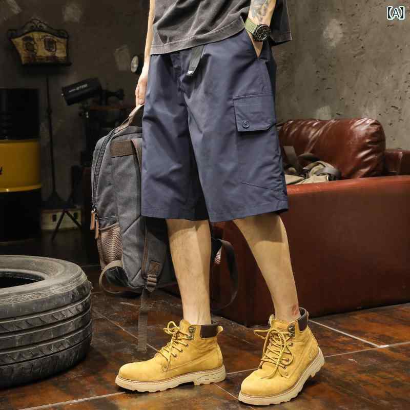 乐天商城 - メンズ 男性用 ファッション オシャレ シンプル 大人 かっこいい ストリート ヒップホップ HipHop ワーク パンツ 夏 アイスシルク ルーズ カジュアル 半 ズボン 薄手 ミディアム パンツ