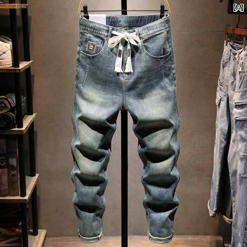 メンズ 男性用 ファッション オシャレ シンプル 大人 かっこいい ストリート ヒップホップ HipHop ストレッチ ウエスト レトロ ジーンズ 春夏 薄手 緩い ストレート パンツ スタイル