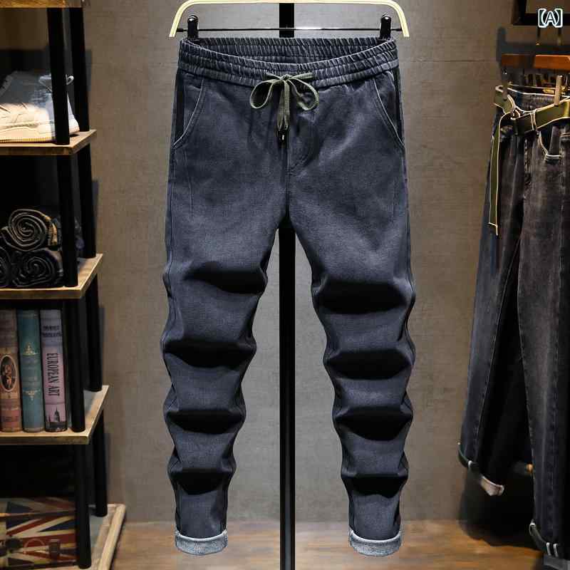 Skinney Pants - メンズ 男性用 ファッション オシャレ シンプル 大人 かっこいい ストリート ヒップホップ HipHop ウエスト ゴム 秋 ジーンズ カジュアル ストレッチ スリム 長ズボン スタイル