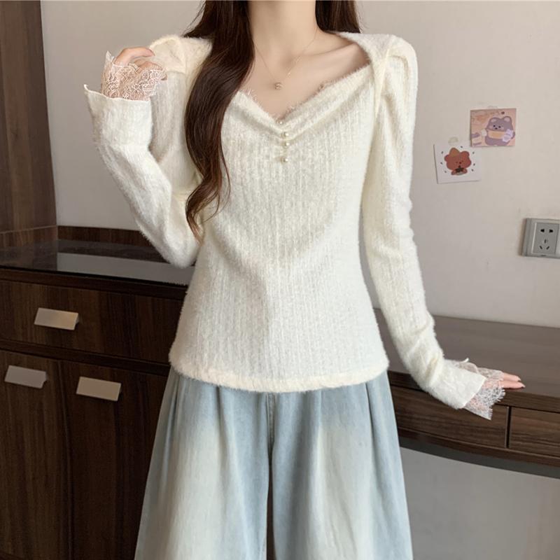 春 コーデ レディース ファッション オシャレ アイテム カワイイ 用 シンプル 大人カワイイ 白 ニット レイヤリング シャツ フレンチレース トップス ソフト セーター