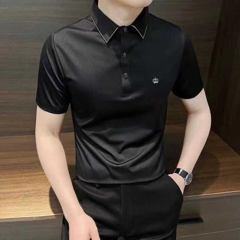 メンズ ファッション 服 用 オシャレ シンプル 大人 かっこいい 大きいサイズ ストリート 紳士服 半袖 ポロシャツ 夏 韓国スタイル ハイエンド ビジネス ストレッチ シームレス Tシャツ