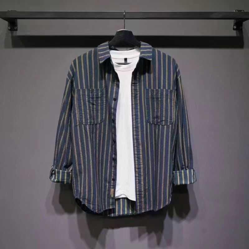 メンズ ファッション 服 用 オシャレ シンプル 大人 かっこいい 大きいサイズ ストリート 紳士服 ストライプ プリント シャツ ジャケット