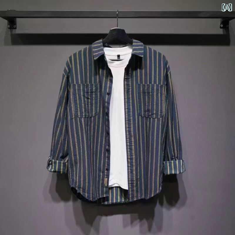 メンズ ファッション 服 用 オシャレ シンプル 大人 かっこいい 大きいサイズ ストリート 紳士服 ストライプ プリント シャツ ジャケット