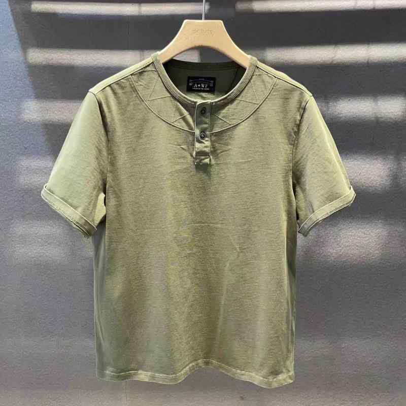 メンズ ファッション 服 用 オシャレ シンプル 大人 かっこいい 大きいサイズ ストリート 紳士服 ハイエンド 薄手 幅広 半袖 ポロシャツ ボタン ラウンドネック 夏 韓国スタイル Tシャツ トップ