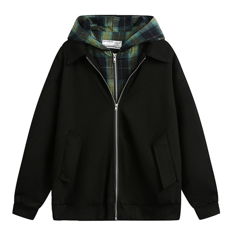 メンズ ファッション 服 用 オシャレ シンプル 大人 かっこいい 大きいサイズ ストリート 紳士服 レトロ チェック柄 フェイク ツーピース フード付き ジャケット コート