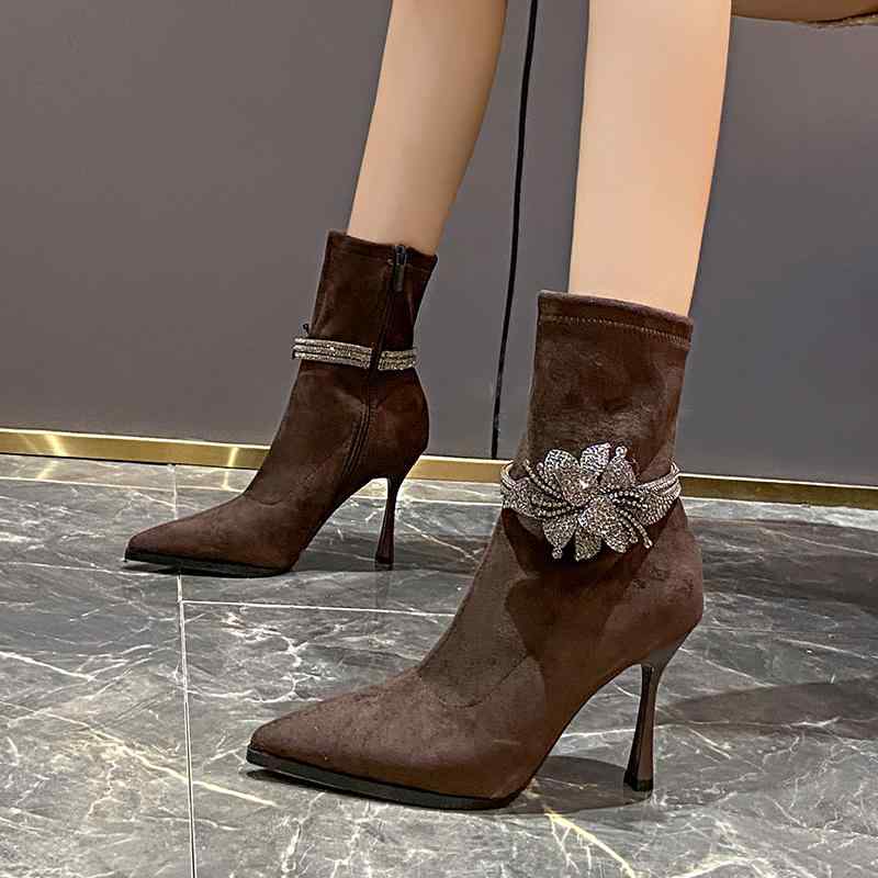 レディース シューズ 靴 ブーツ パンプス サンダル オシャレ 小物 アイテム EUサイズ表記 ヒール スタイリッシュ 女性用 ブーツ ポインテッドトゥ ハイヒール ストレッチ ストーン