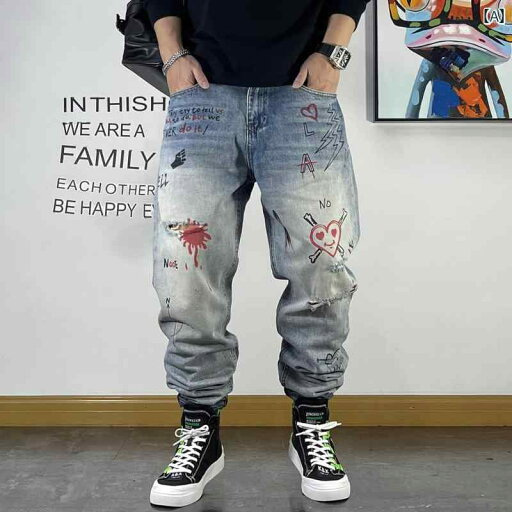 メンズ 男性用 ファッション オシャレ シンプル 大人 かっこいい ストリート ヒップホップ HipHop ウォッシュ ジーンズ ルーズ ストレート グラフィティ レター プリント 秋 カジュアル パンツ メンズ 男性用 ファッション オシャレ シンプル 大人 かっこいい ストリート ヒップホップ HipHop ウォッシュ ジーンズ ルーズ ストレート グラフィティ レター プリント 秋 カジュアル パンツ