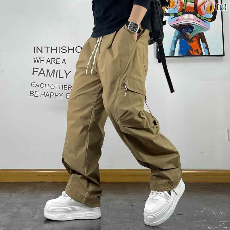 メンズ 男性用 ファッション オシャレ シンプル 大人 かっこいい ストリート ヒップホップ HipHop ルーズ ドレープ ストレート パンツ マルチ ポケット 多機能 春秋 カジュアル パンツ