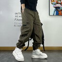 メンズ 男性用 ファッション オシャレ シンプル 大人 かっこいい ストリート ヒップホップ HipHop マルチ ポケット ルーズ フット ラベル アメリカンン レトロ 春秋 カジュアル パンツ