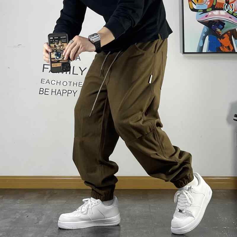 乐天商城 - メンズ 男性用 ファッション オシャレ シンプル 大人 かっこいい ストリート ヒップホップ HipHop アメリカンン カジュアル パンツ ルーズ レッグ ドローストリング ロゴ ワッフル 秋 スウェット パンツ プリーツ スウェット パンツ