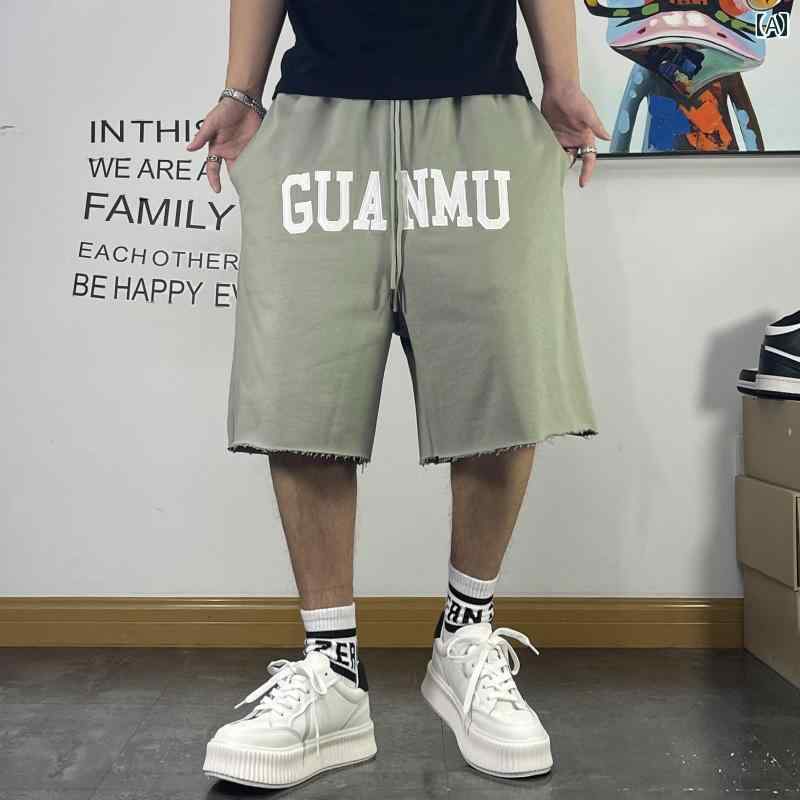 メンズ 男性用 ファッション オシャレ シンプル 大人 かっこいい ストリート ヒップホップ HipHop アメカジ ルーズ レター 薄手 クォーター パンツ 夏 フィットネス 通気性 スポーツ パンツ