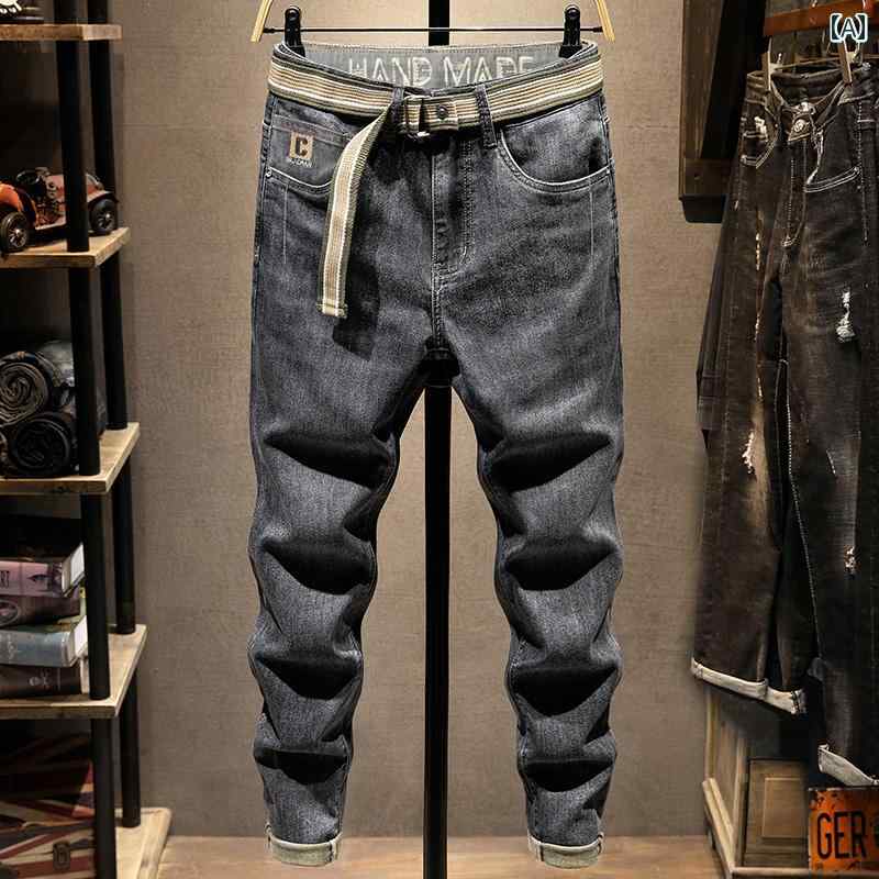 Shoe-Cut Pants - メンズ 男性用 ファッション オシャレ シンプル 大人 かっこいい ストリート ヒップホップ HipHop ジーンズ スリム フィット ストレート 夏 薄手 レトロ スモーキー グレー ロング パンツ