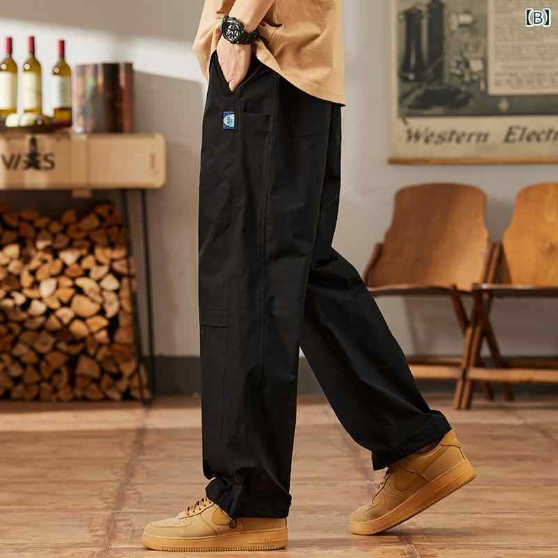 メンズ 男性用 ファッション オシャレ シンプル 大人 かっこいい ストリート ヒップホップ HipHop アメリカンン ルーズ ストレート カジュアル パンツ ハイ ストリート ドレープ ワイド レッグ 春夏 カジュアル ロング パンツ