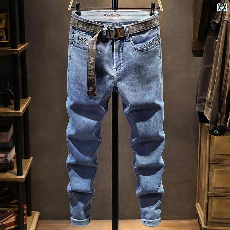 Skinney Pants - メンズ 男性用 ファッション オシャレ シンプル 大人 かっこいい ストリート ヒップホップ HipHop 春 ジーンズ スリム ストレート レッグ ライト ブルー 大きいサイズ ロング パンツ