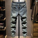 メンズ 男性用 ファッション オシャレ シンプル 大人 かっこいい ストリート ヒップホップ HipHop レトロ ダメージ 加工 ジーンズ スリムフィット ストレート レッグ 春 伸縮性 ストレッチ パンツ
