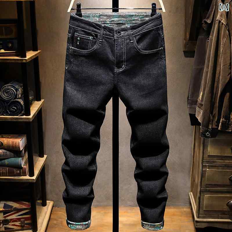 乐天商城 - メンズ 男性用 ファッション オシャレ シンプル 大人 かっこいい ストリート ヒップホップ HipHop ブラック ジーンズ スリムフィット パンツ 韓国ファッション 春 ストレッチパンツ