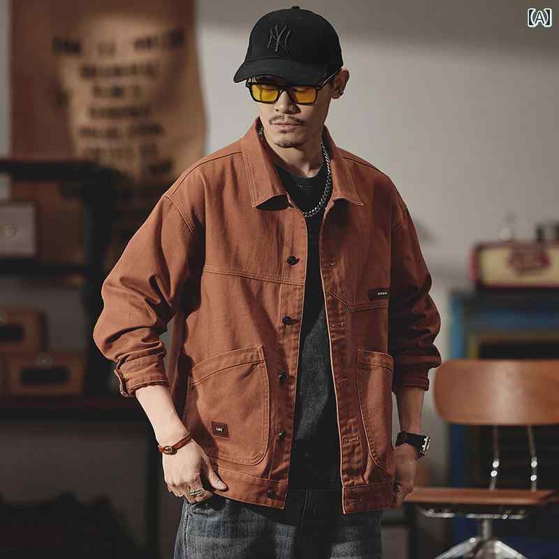 Denim Jacket - メンズ 男性用 ファッション オシャレ シンプル 大人 かっこいい ストリート ヒップホップ HipHop アメリカンン ヘビー デニム ジャケット ルーズ 春 ワークジャケット
